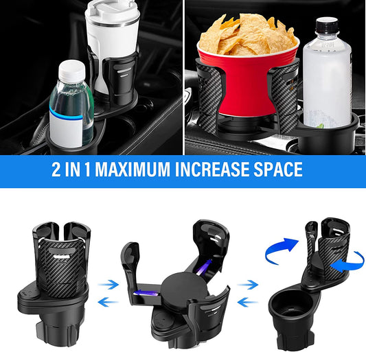 2 in 1 Car Cup Holder Drinking Bottle Holder Slip-Proof 360 Degree Rotating Water Cup Holder Multifunctional DualBracket Cup Holder Phone Mount for Car Expander Tray Insert Basket Wireless Charging