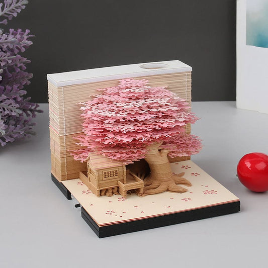 2024 Calendar 3D Memo Pad with Light and Touch Switch | Panoramic Romantic Pink Tree House | 3D Three-Dimensional Note Paper | Customized Creative Paper Carving Gift Ornamentsd Three-Dimensional Note Paper Customized Creative Paper Carving Gift Ornaments