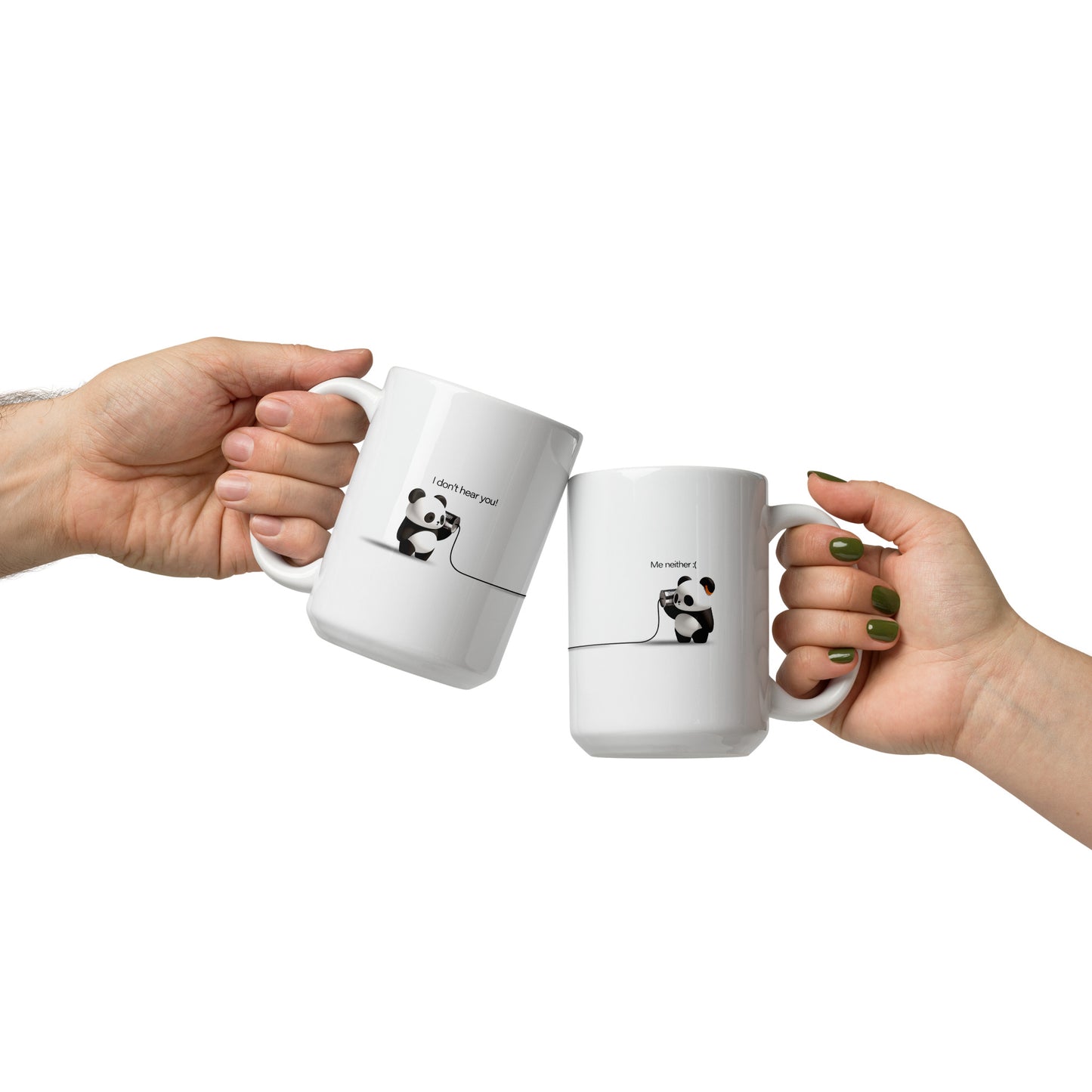 2 Little Pandas talking with each other on White glossy mug